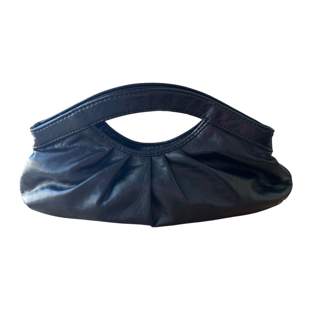 Vegan Leather Cutout Handle Clutch Bag Purse Minimalist Black Club Social Party